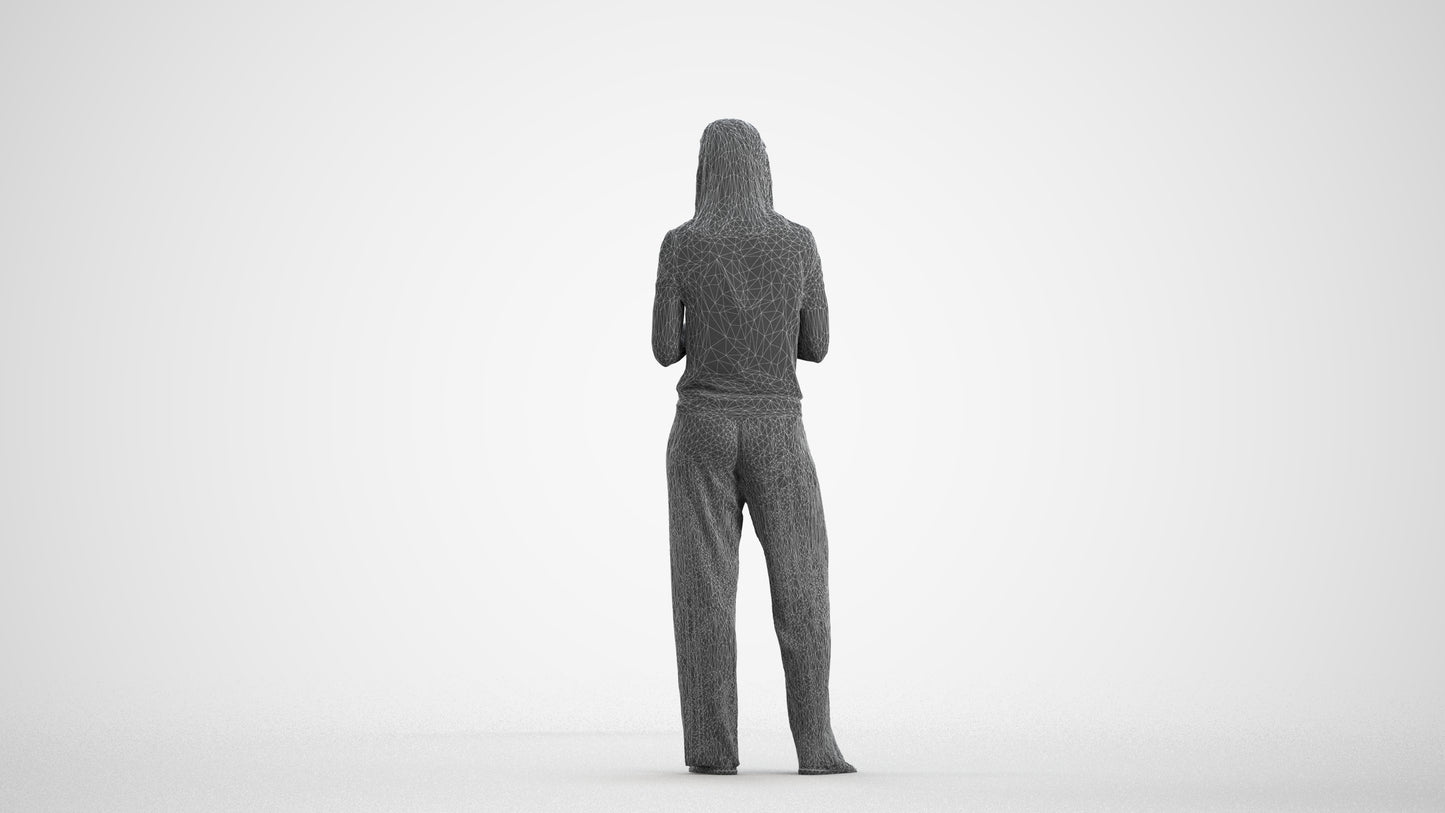 3D people model woman casual kids, scanned human for 3ds Max rendering, wireframe front view