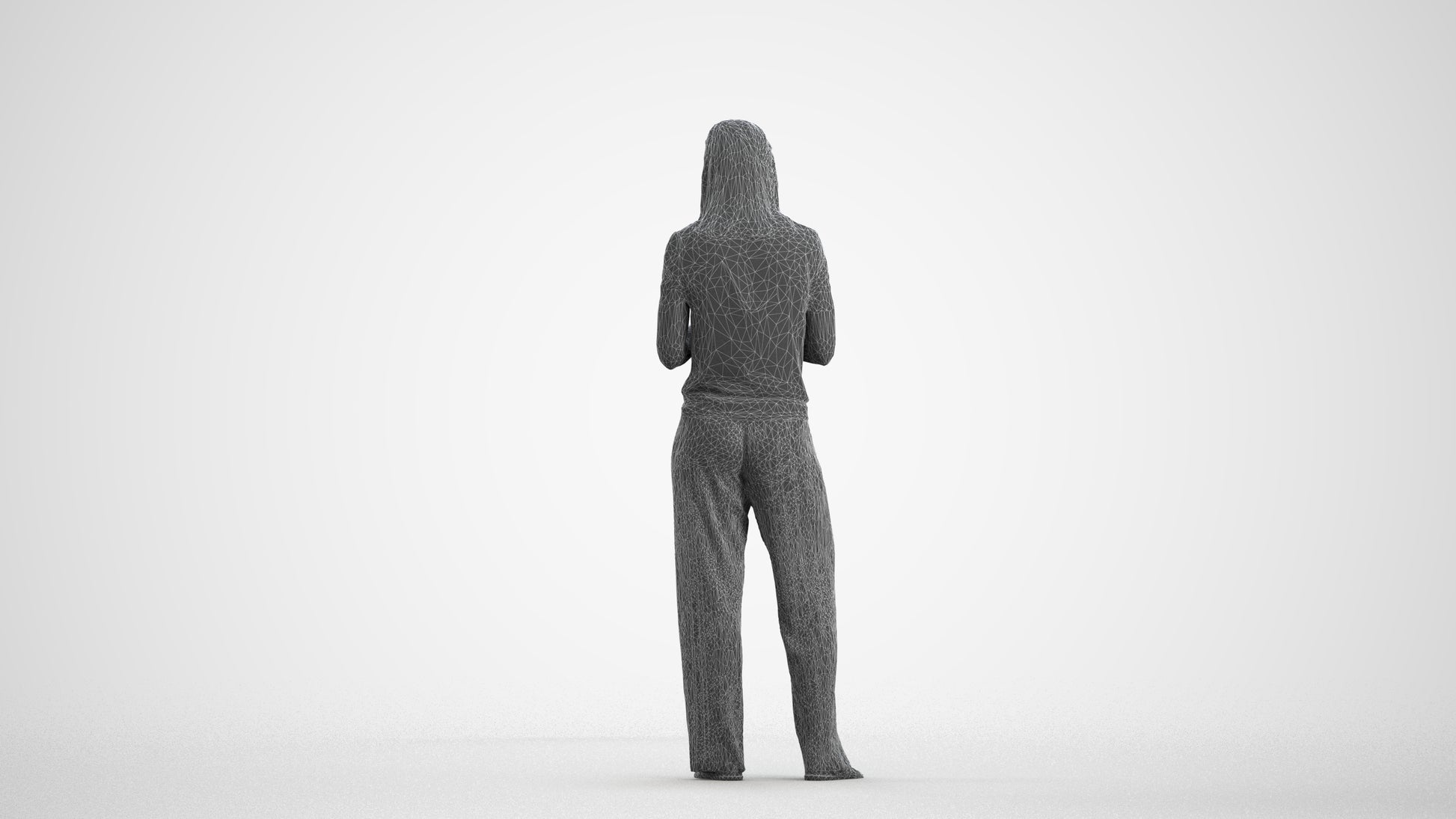 3D people model woman casual kids, scanned human for 3ds Max rendering, wireframe front view