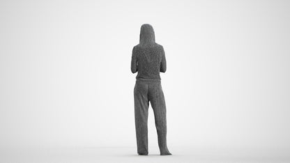 3D people model woman casual kids, scanned human for 3ds Max rendering, wireframe front view