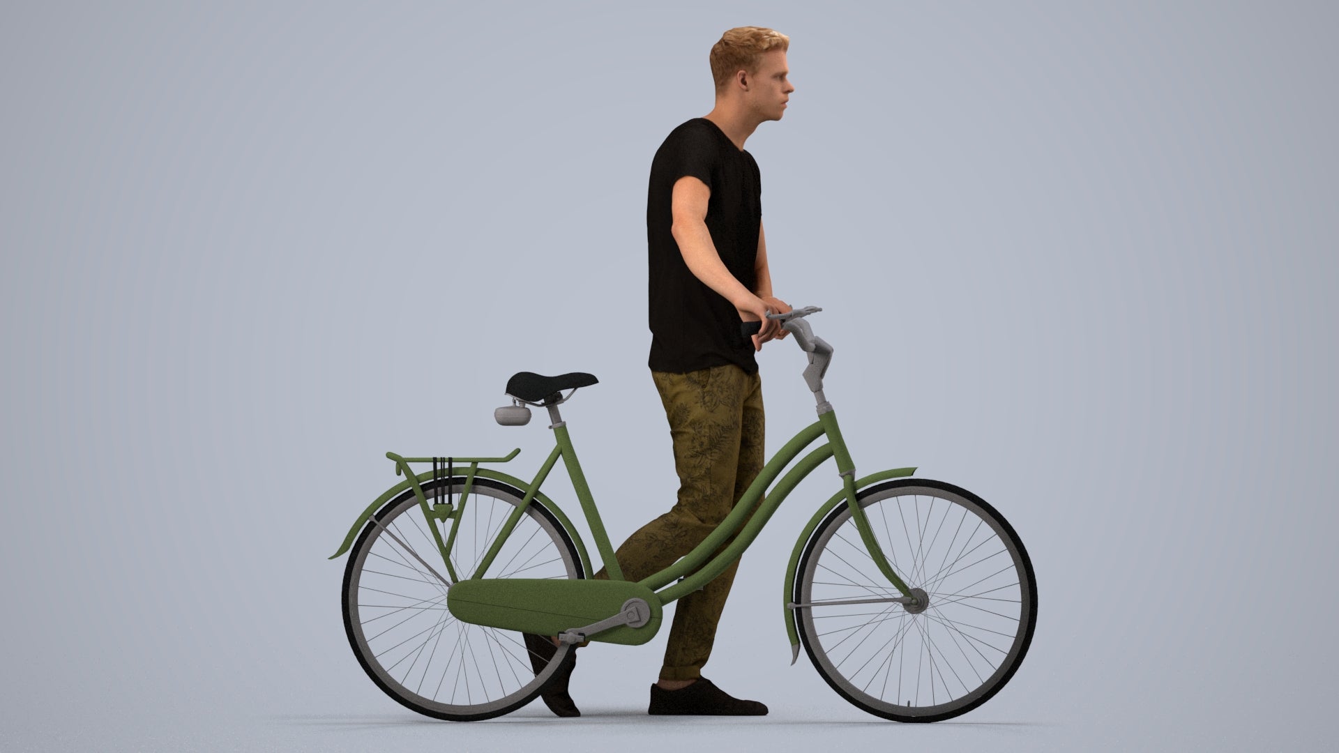 realistic 3D people man casual cycling, render-ready for V-Ray and Corona, FBX OBJ, side view render