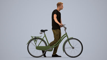 realistic 3D people man casual cycling, render-ready for V-Ray and Corona, FBX OBJ, side view render