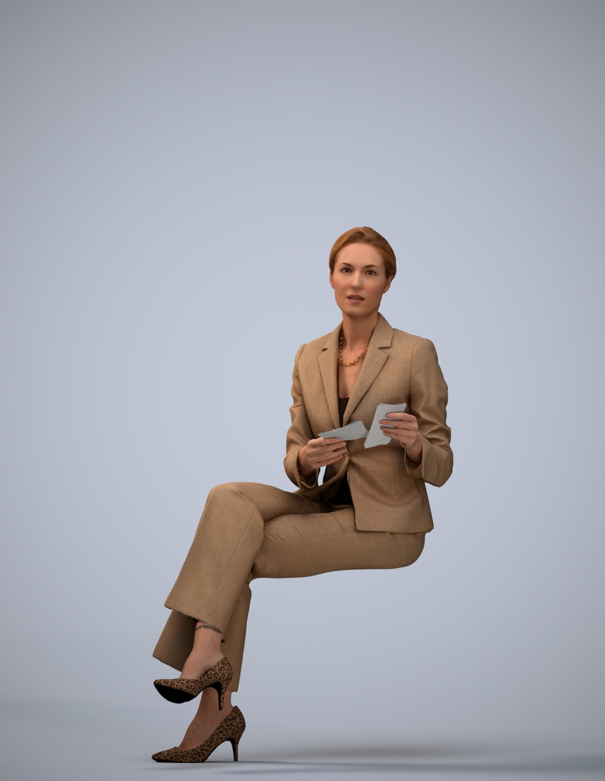 scanned 3D woman business sitting, photogrammetry people for Enscape and V-Ray