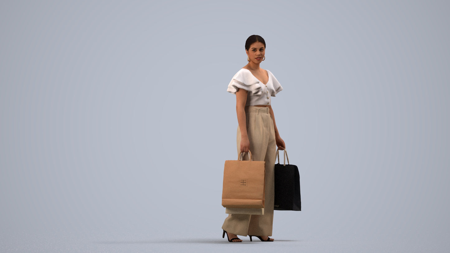 scanned 3D woman business shopping, photogrammetry people for Enscape and V-Ray, side view render