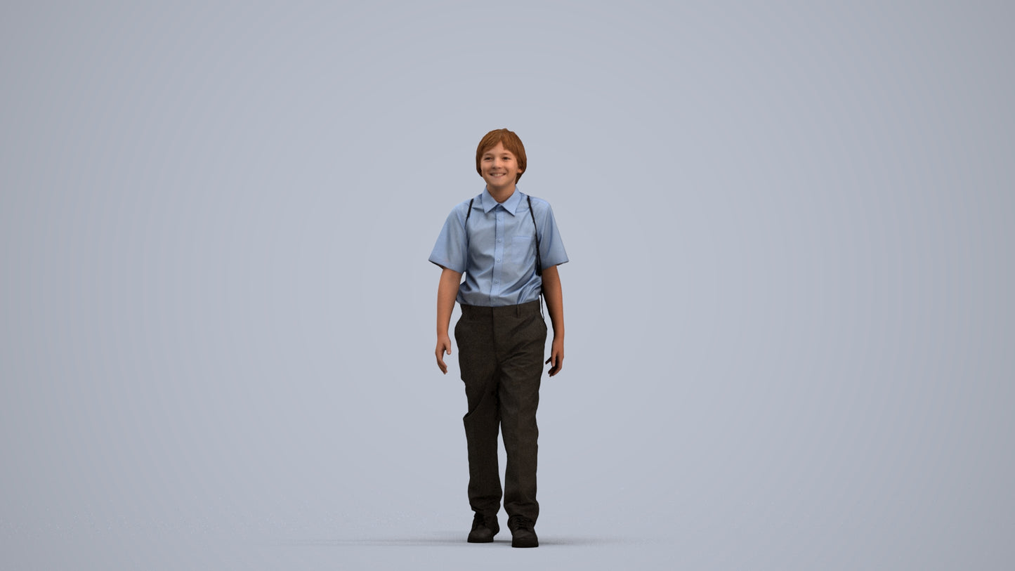 3D people model boy kids, scanned human for 3ds Max rendering, standing pose render