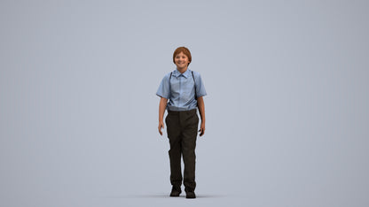 3D people model boy kids, scanned human for 3ds Max rendering, standing pose render