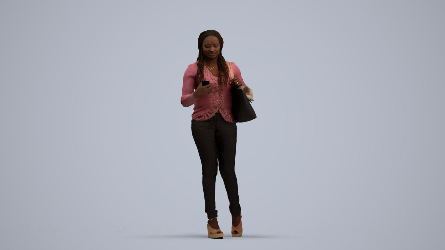 3D scanned woman walking casual, photorealistic archviz people for Enscape and SketchUp, standing pose render