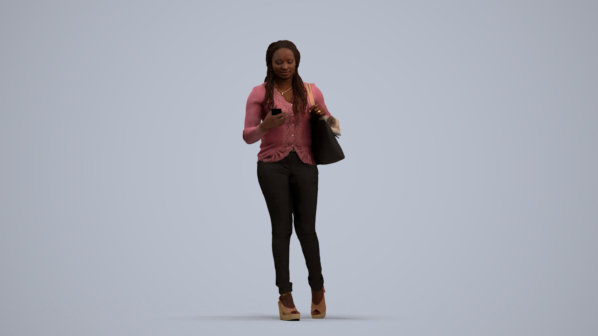 3D scanned woman walking casual, photorealistic archviz people for Enscape and SketchUp, standing pose render