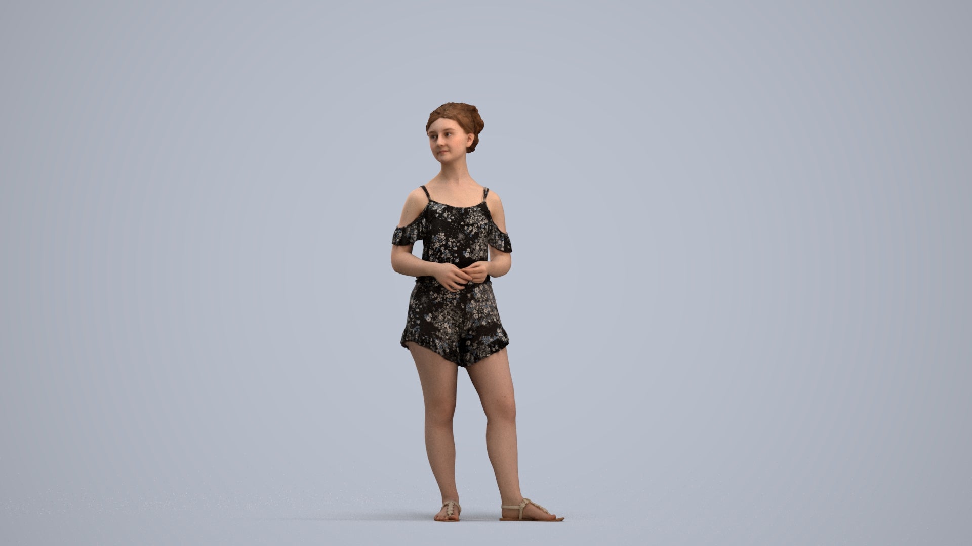 3D scanned girl kids casual, photorealistic archviz people for Enscape and SketchUp, standing pose render