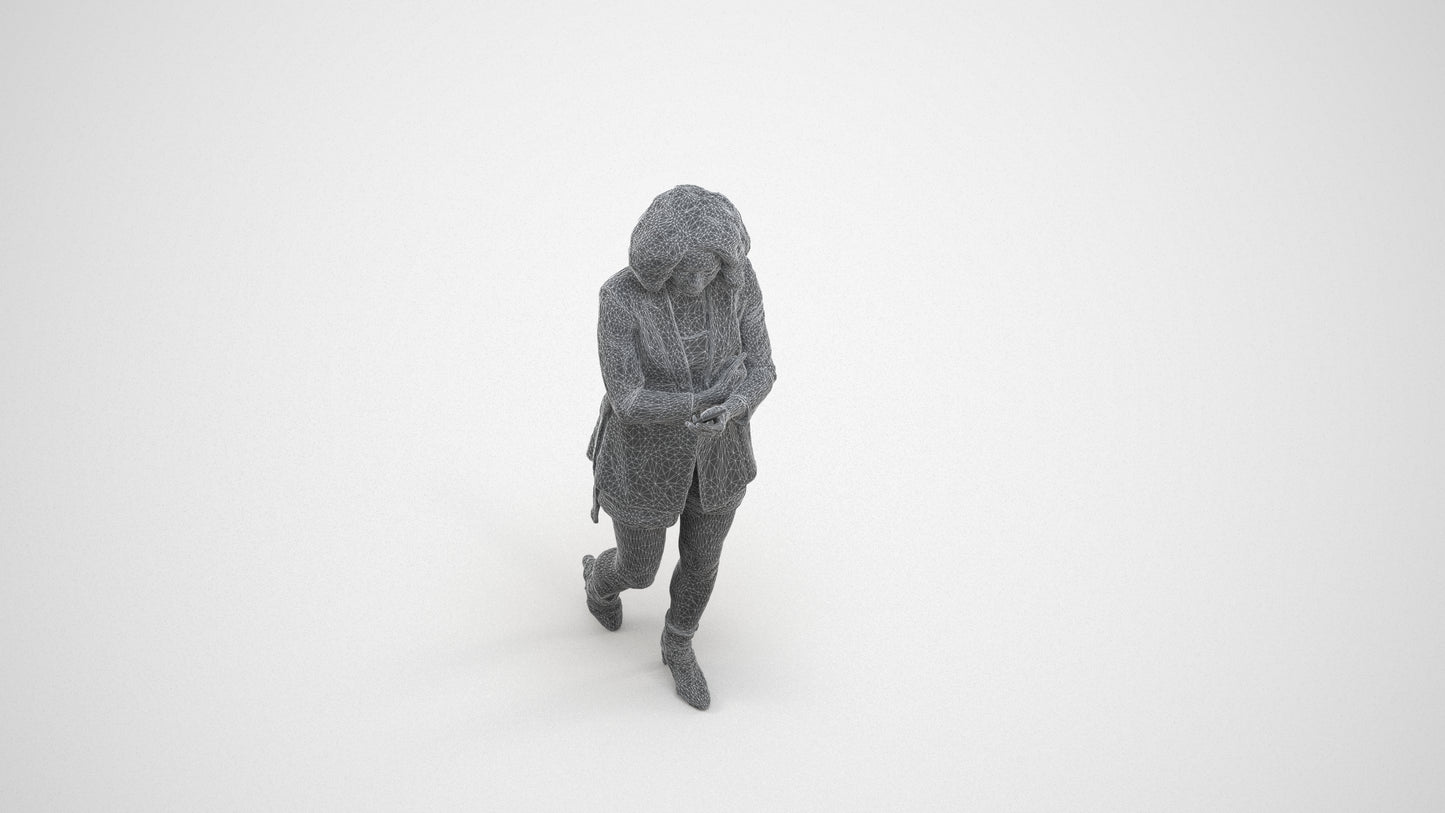 3D people model woman business standing, scanned human for 3ds Max rendering, wireframe three-quarter view