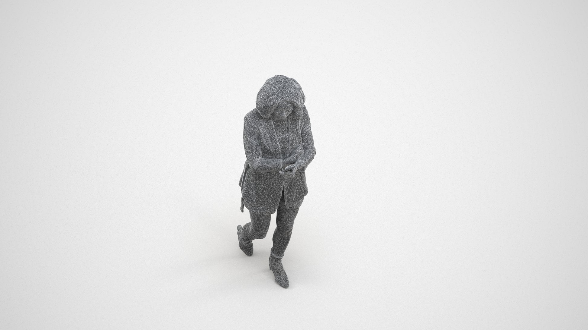 3D people model woman business standing, scanned human for 3ds Max rendering, wireframe three-quarter view