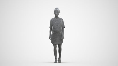 3D scanned woman walking casual, photorealistic archviz people for Enscape and SketchUp, three-quarter front view render