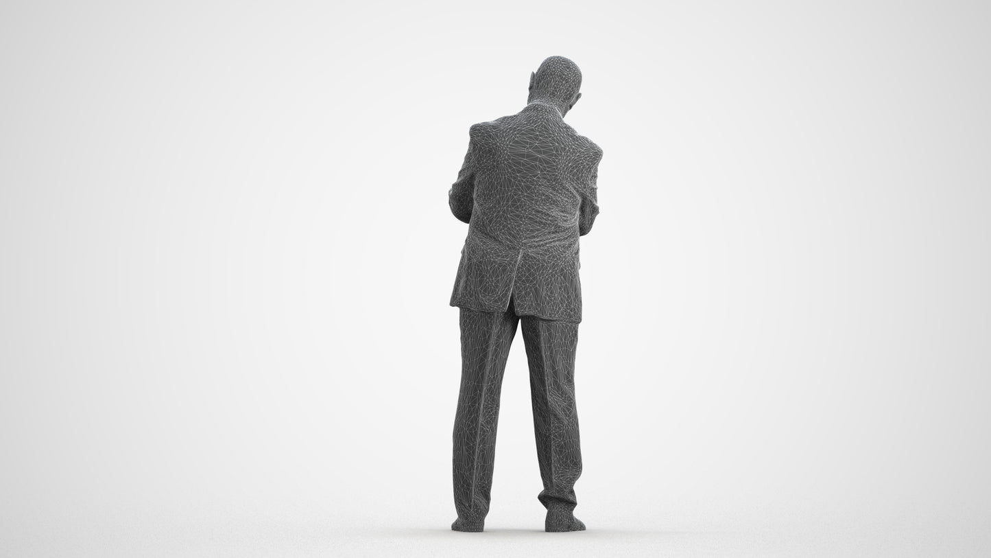 scanned 3D man business mix, photogrammetry people for Enscape and V-Ray, wireframe front view