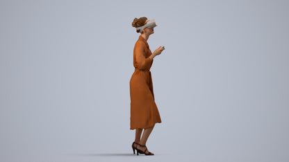 3D human model woman casual standing, photogrammetry scanned person for archviz, side view render
