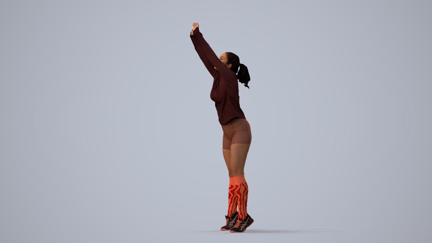 3D scanned woman sport, photorealistic archviz people for Enscape and SketchUp, three-quarter view render