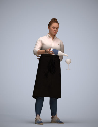 scanned 3D woman casual hospitality, photogrammetry people for Enscape and V-Ray