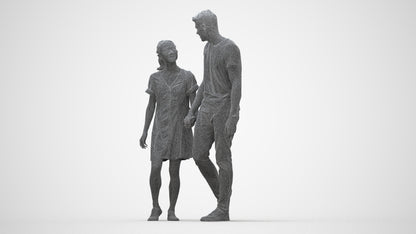3D people model woman casual couple, scanned human for 3ds Max rendering, wireframe back view