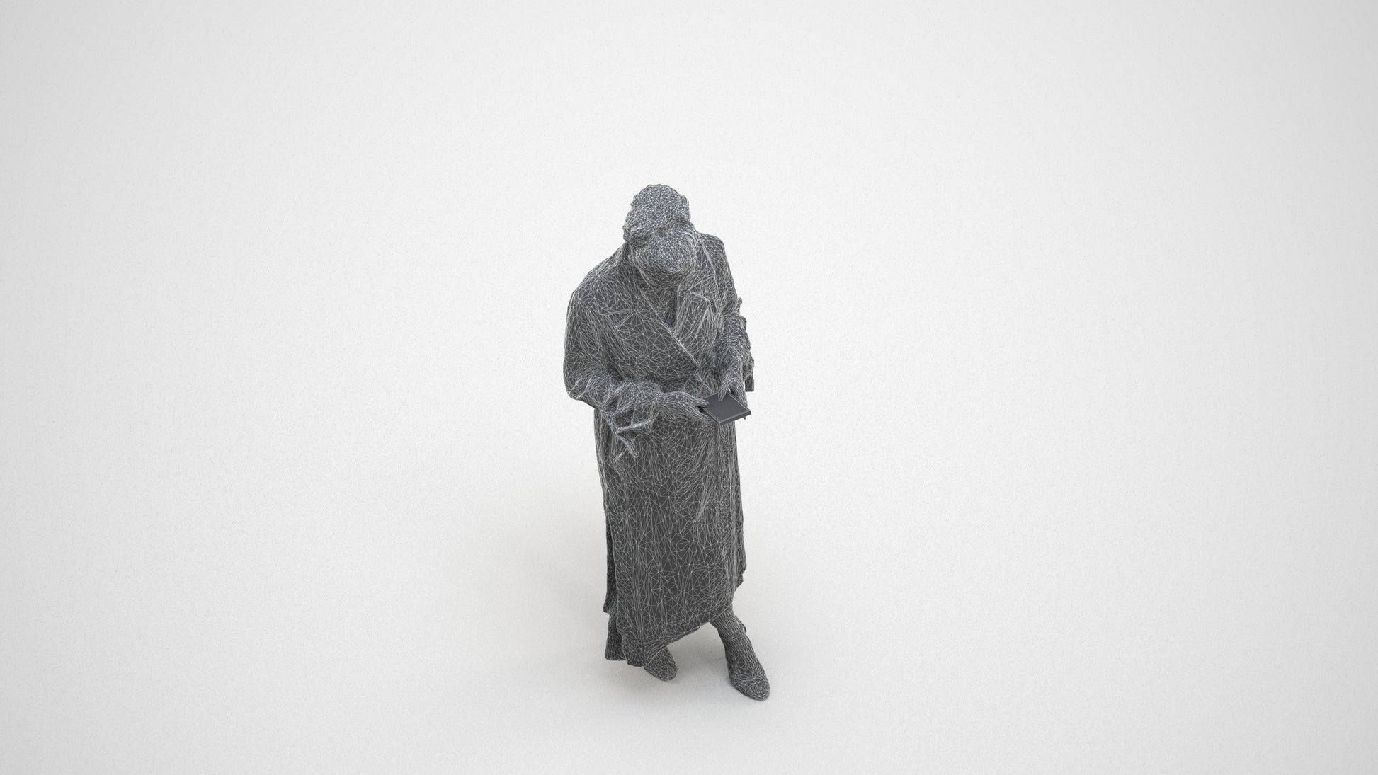 scanned 3D woman business standing, photogrammetry people for Enscape and V-Ray, wireframe three-quarter view