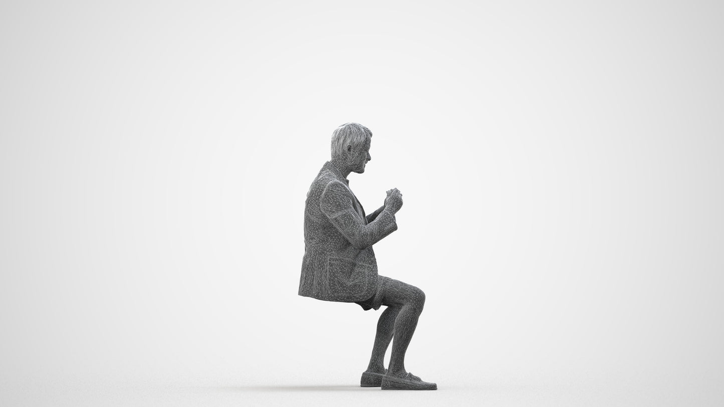 3D scanned man business, photorealistic archviz people for Enscape and SketchUp, wireframe side view