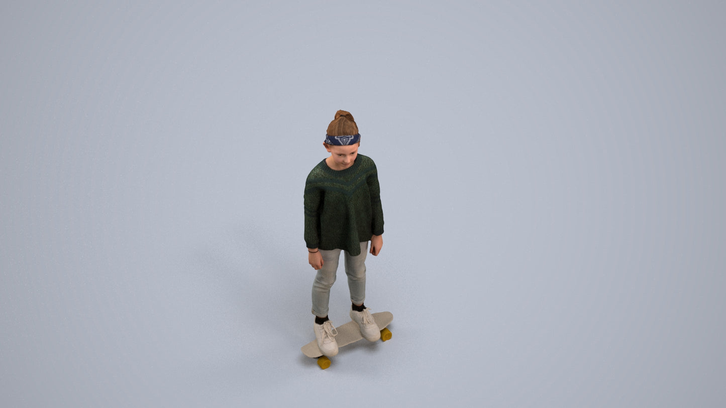 scanned 3D girl casual kids, photogrammetry people for Enscape and V-Ray, back view render