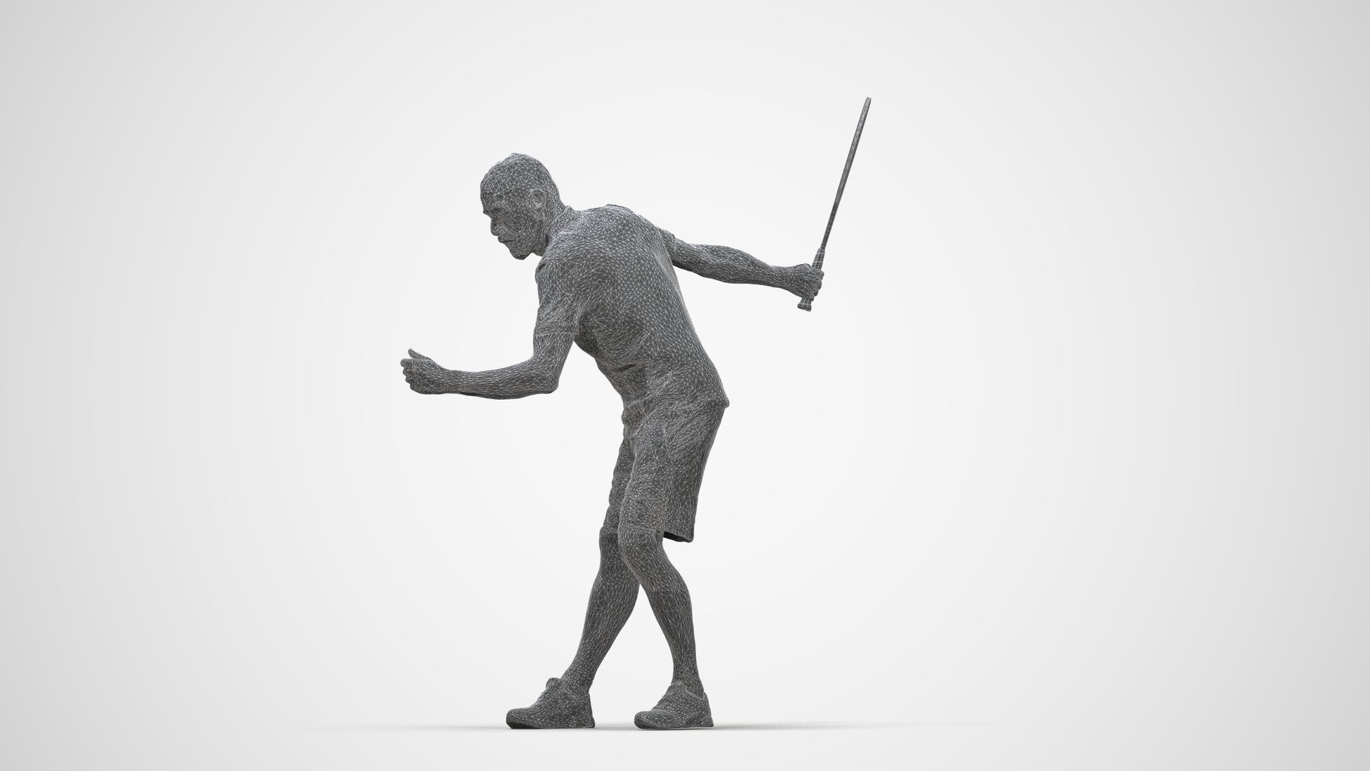 photogrammetry 3D senior man sport, realistic human model archviz FBX, wireframe back view