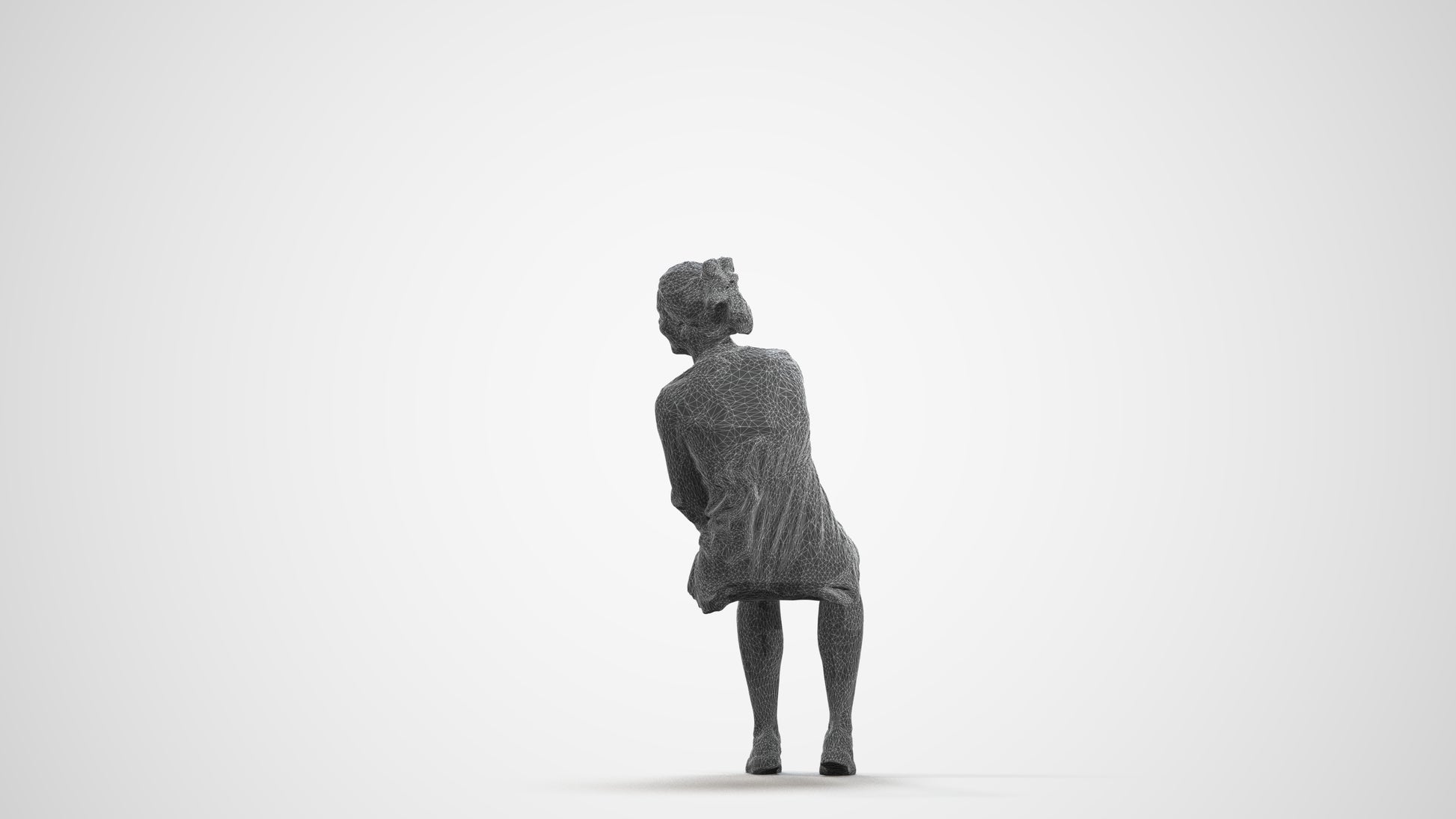 3D scanned girl kids casual, photorealistic archviz people for Enscape and SketchUp, wireframe front view