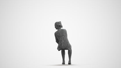 3D scanned girl kids casual, photorealistic archviz people for Enscape and SketchUp, wireframe front view