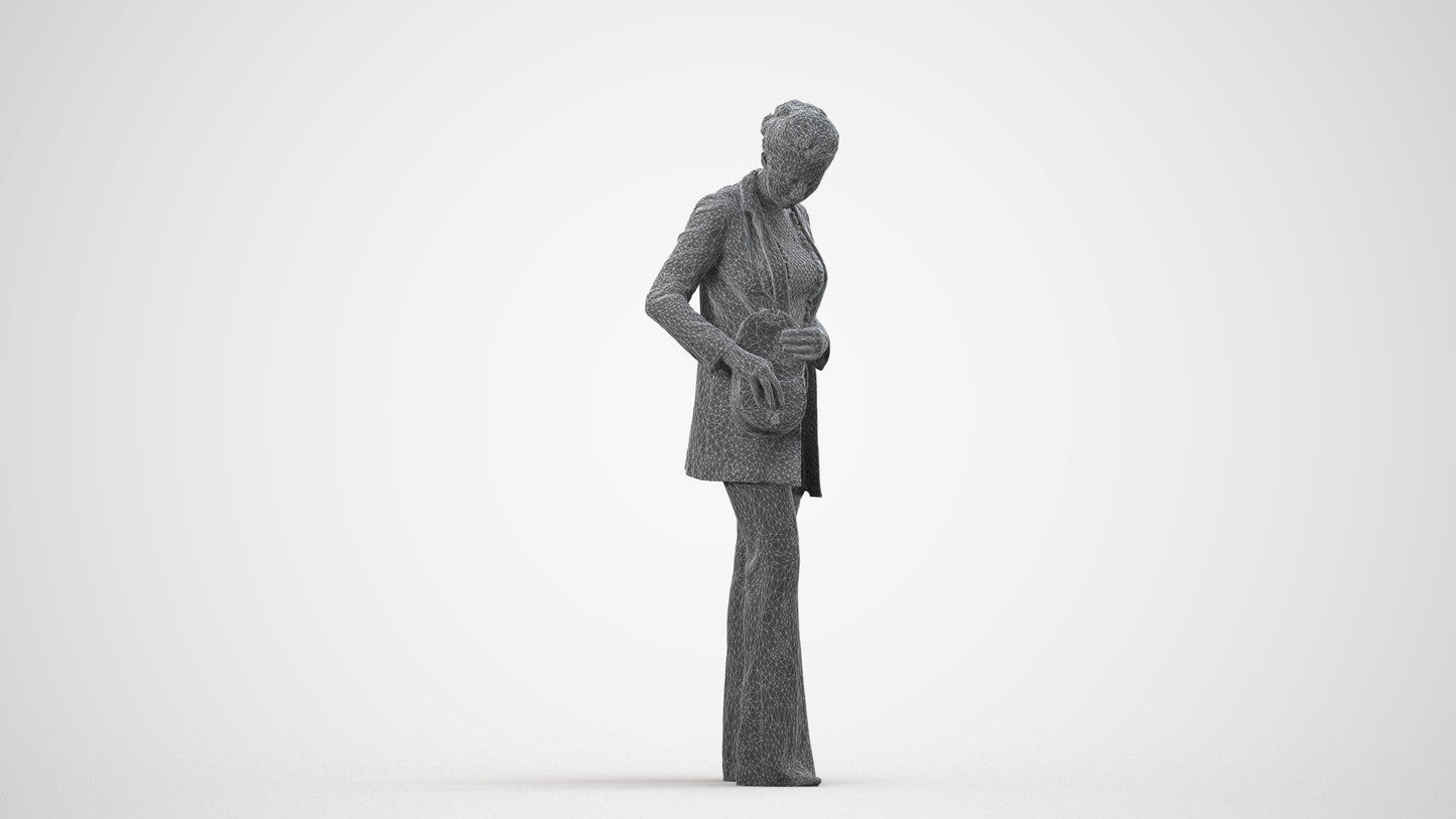 scanned 3D woman business standing, photogrammetry people for Enscape and V-Ray, wireframe side view