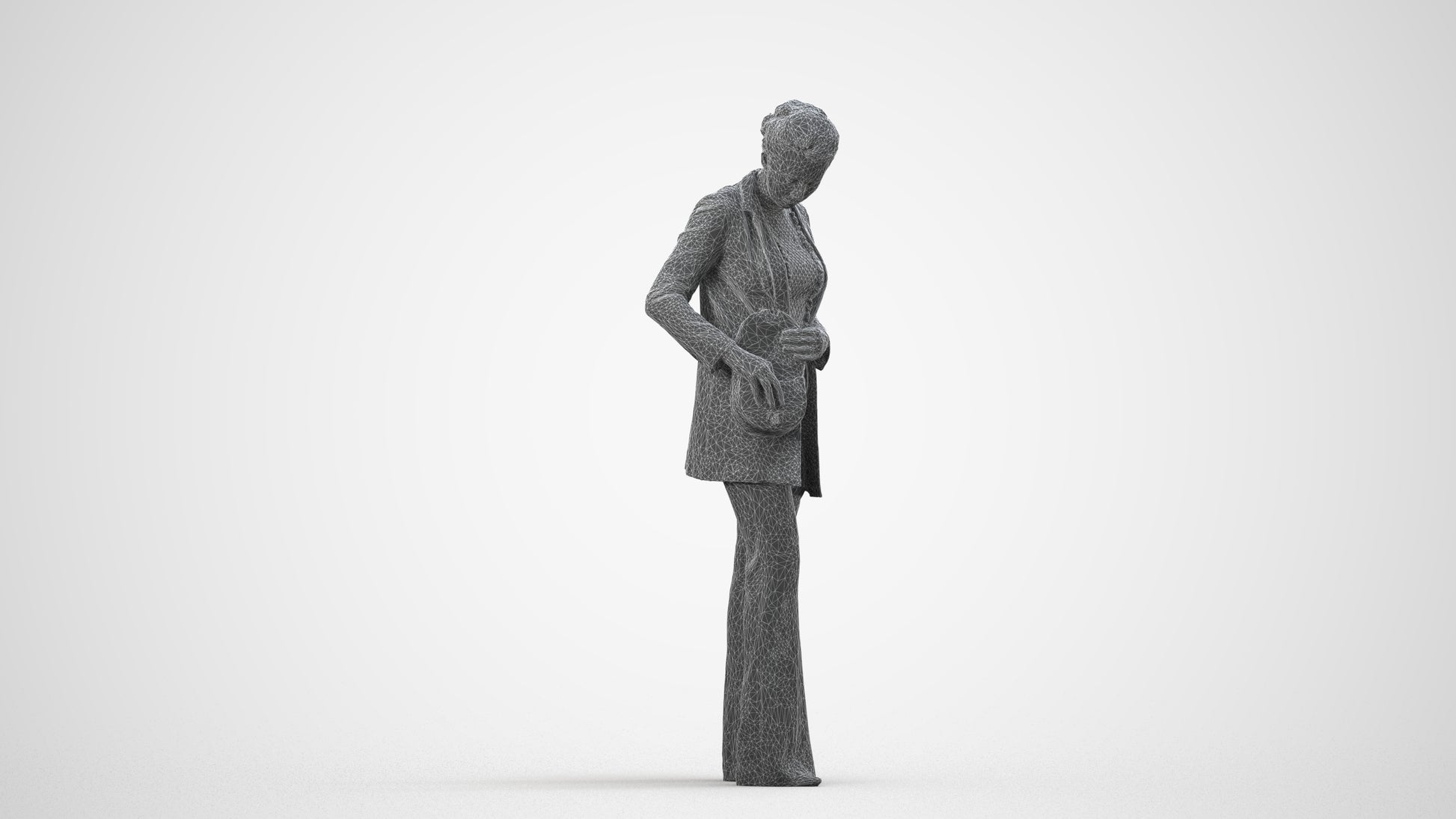 scanned 3D woman business standing, photogrammetry people for Enscape and V-Ray, wireframe side view