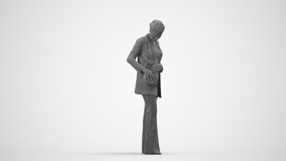 scanned 3D woman business standing, photogrammetry people for Enscape and V-Ray, wireframe side view