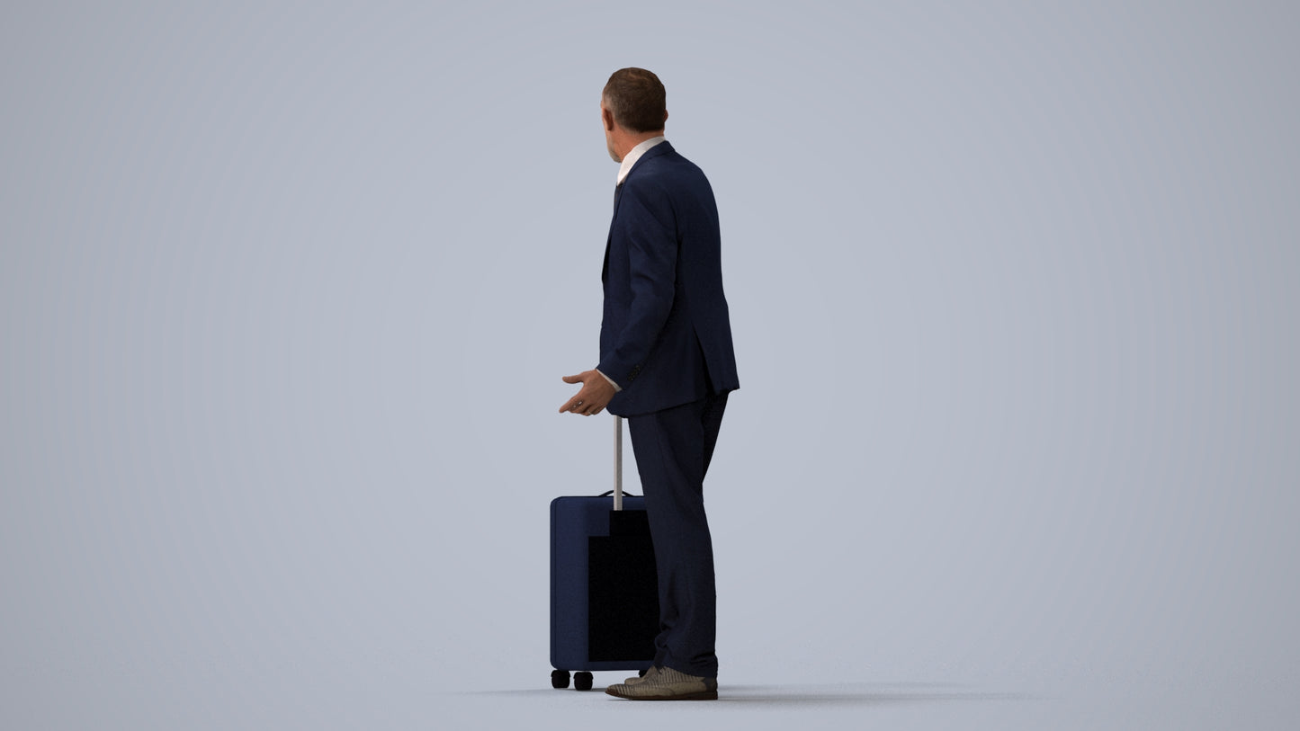 realistic 3D senior man business, scanned archviz people for Blender and 3ds Max, three-quarter view render