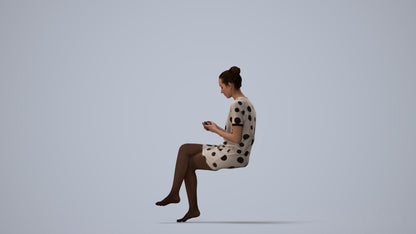 3D scanned woman sitting casual, photorealistic archviz people for Enscape and SketchUp, three-quarter view render
