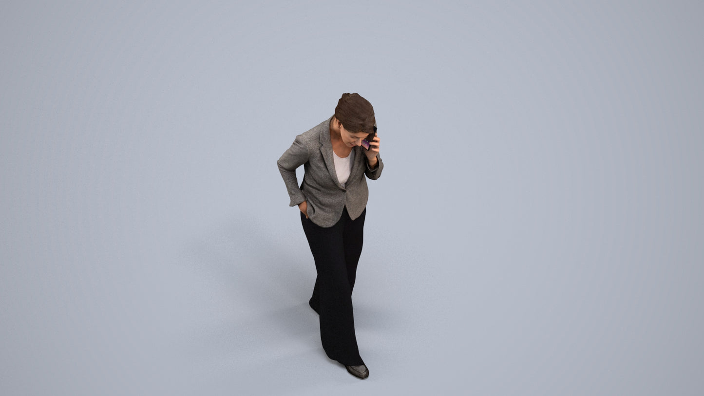 3D human model woman business, photogrammetry scanned person for archviz, back view render