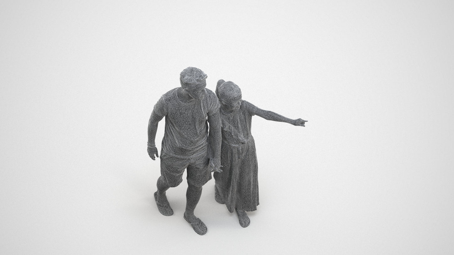 realistic 3D girl casual kids, scanned archviz people for Blender and 3ds Max, wireframe three-quarter view