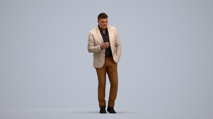 realistic 3D man business walking, scanned archviz people for Blender and 3ds Max, standing pose render