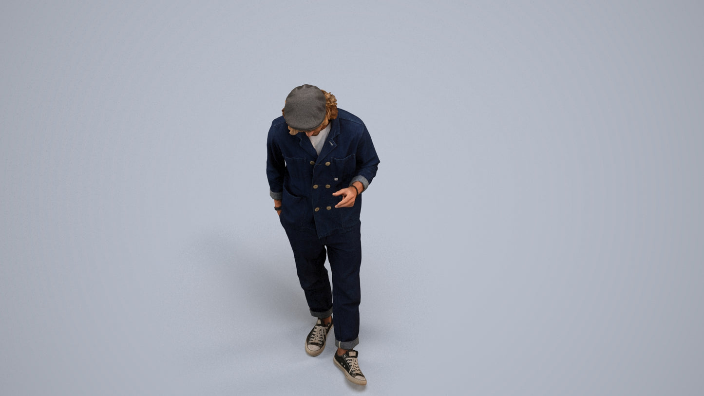 realistic 3D human man casual standing, archviz people FBX OBJ for Blender, back view render