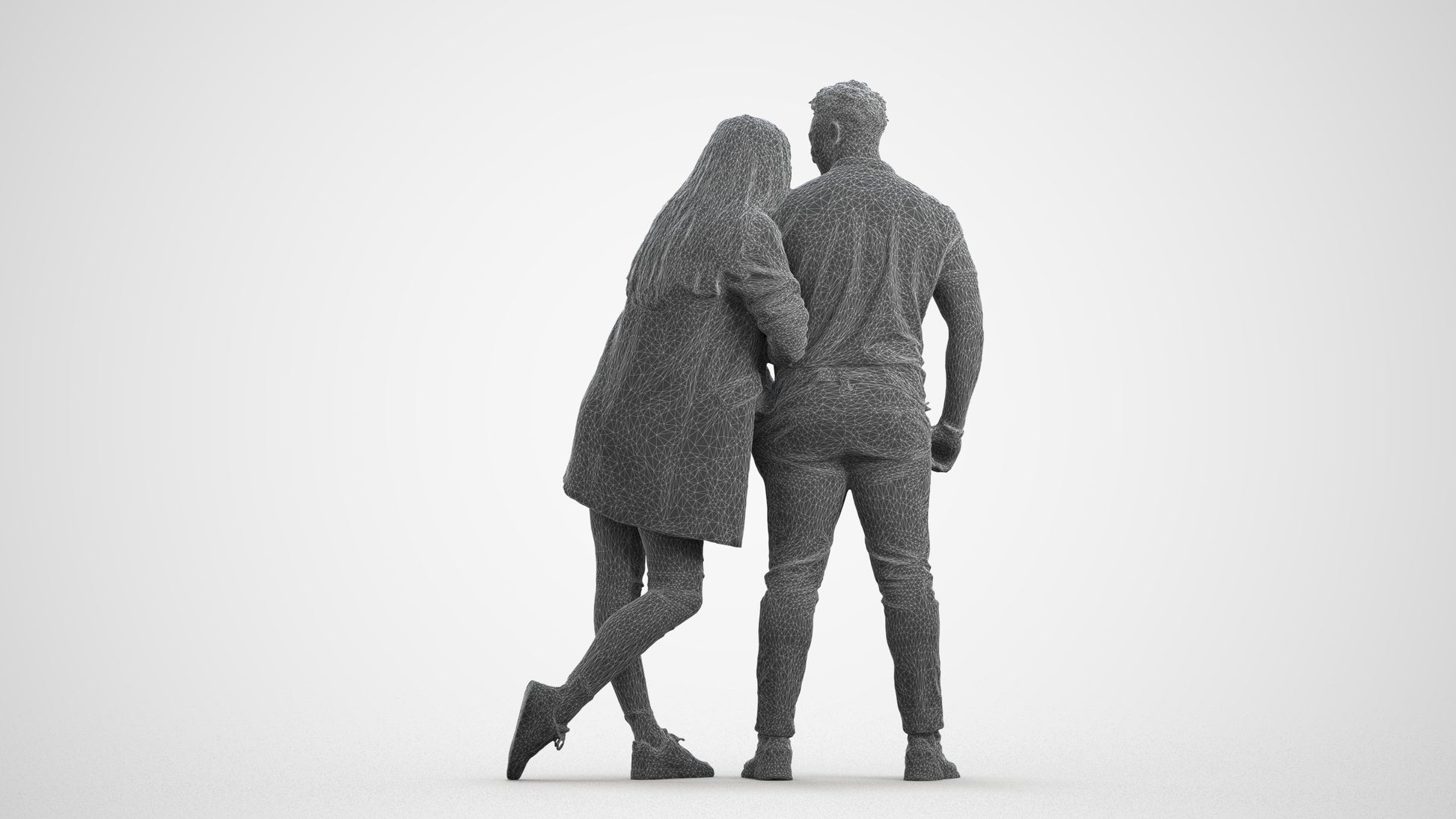 realistic 3D man casual shopping, scanned archviz people for Blender and 3ds Max, wireframe front view