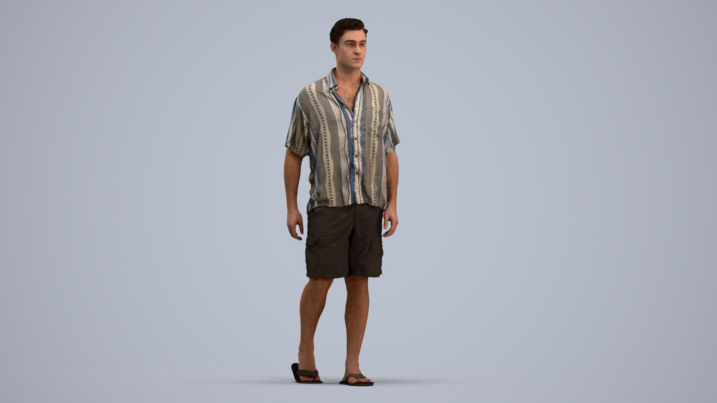 scanned 3D man casual walking, photogrammetry people for Enscape and V-Ray, standing pose render