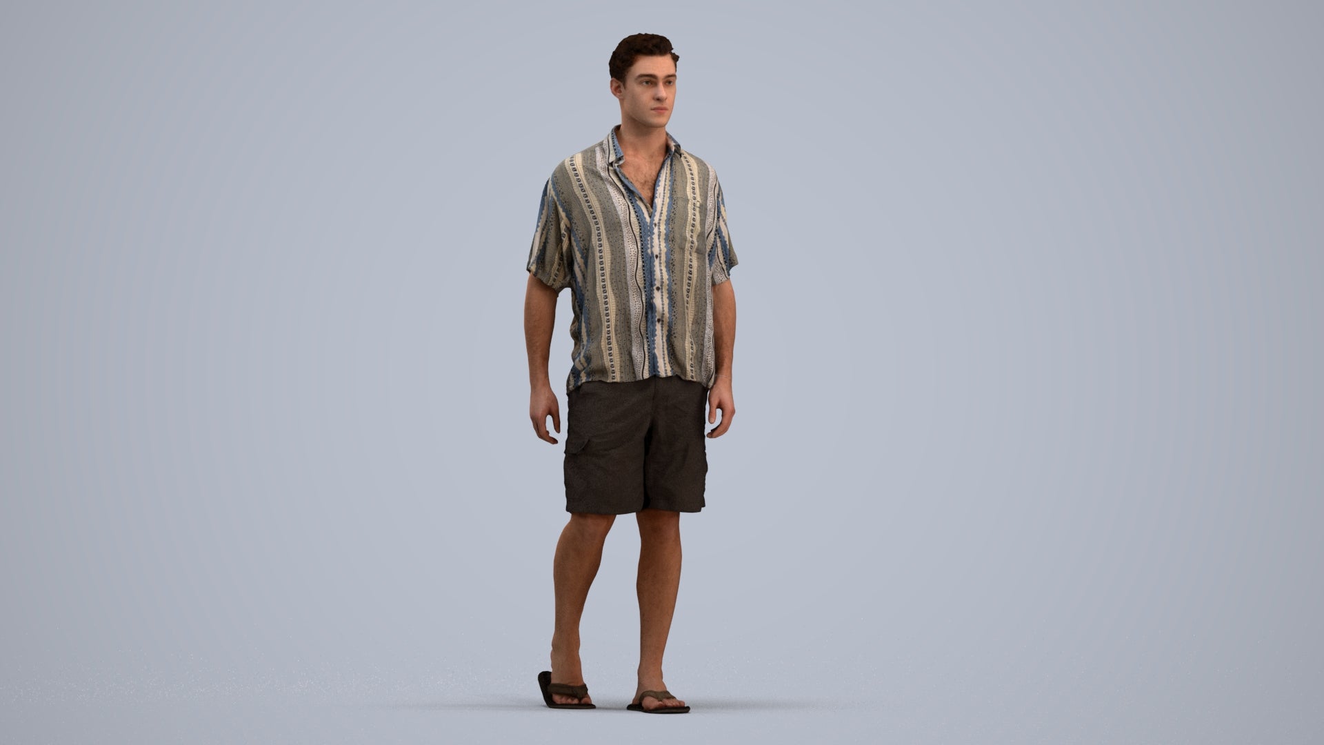 scanned 3D man casual walking, photogrammetry people for Enscape and V-Ray, standing pose render