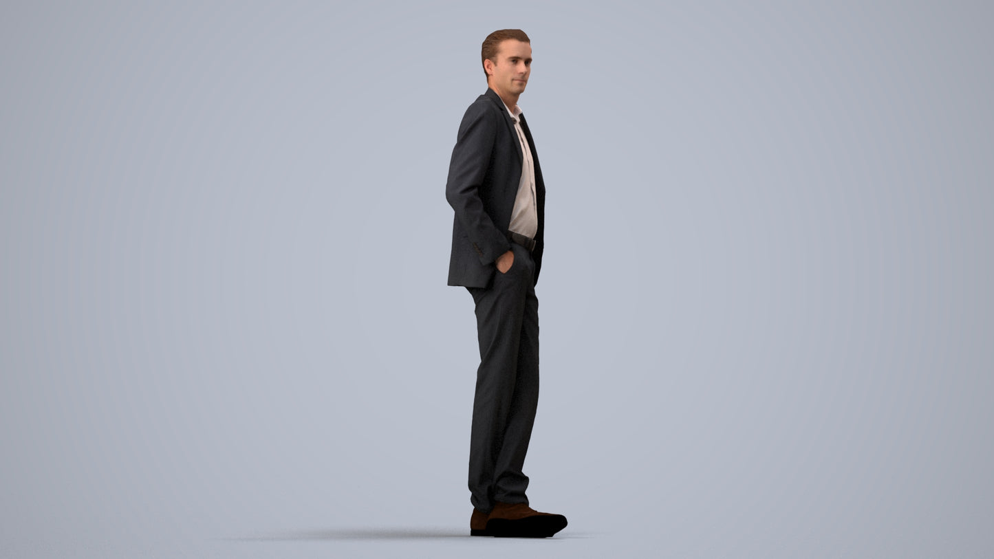 3D scanned man business, photorealistic archviz people for Enscape and SketchUp, side view render