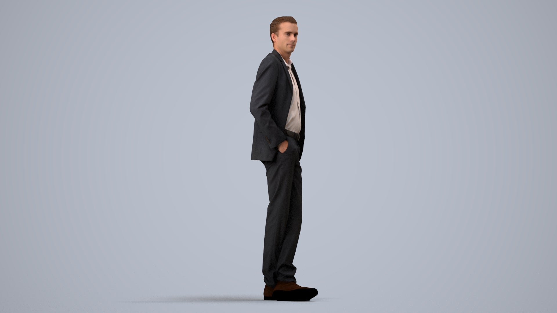 3D scanned man business, photorealistic archviz people for Enscape and SketchUp, side view render