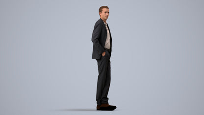 3D scanned man business, photorealistic archviz people for Enscape and SketchUp, side view render