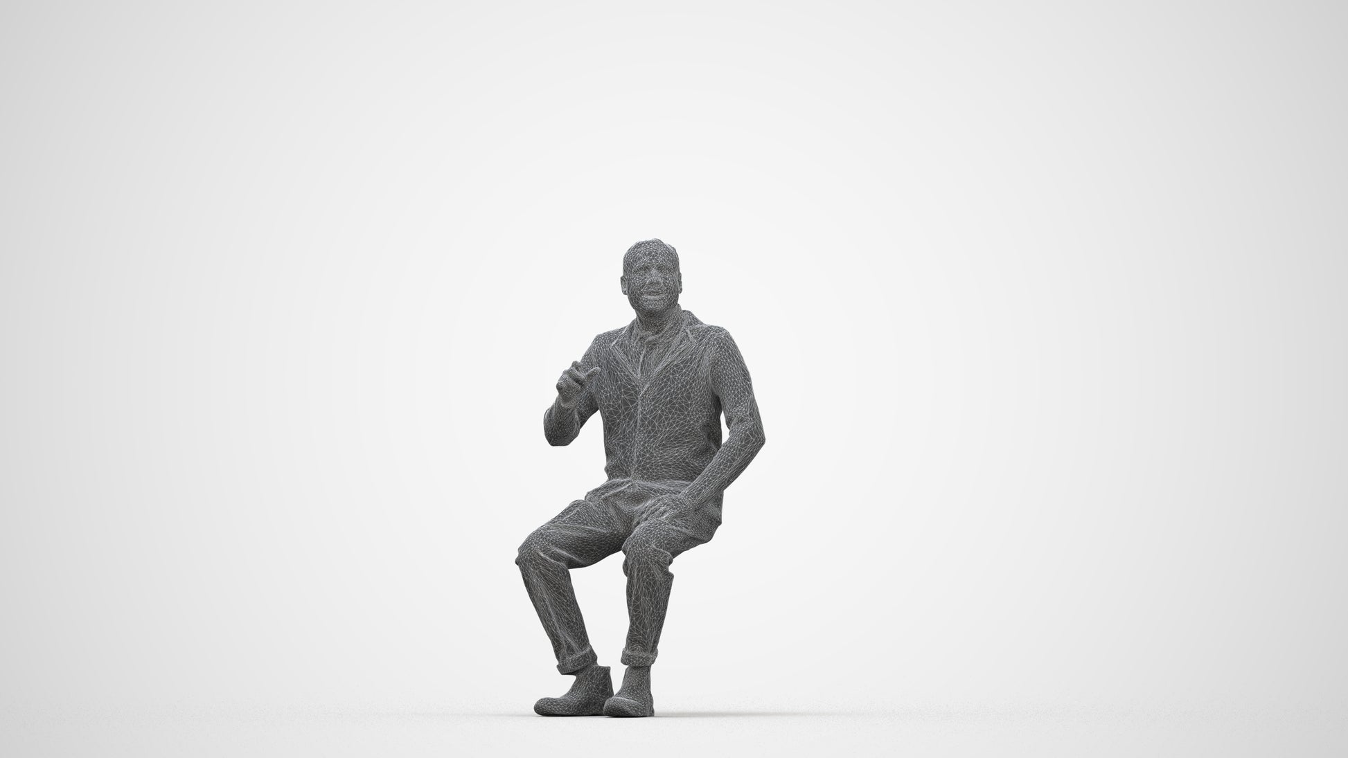 3D scanned man sitting business, photorealistic archviz people for Enscape and SketchUp, wireframe back view