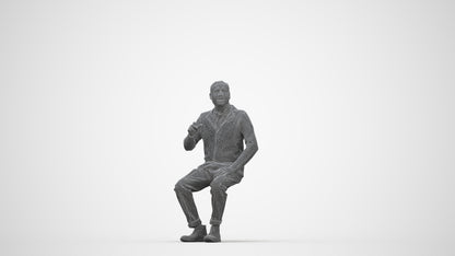 3D scanned man sitting business, photorealistic archviz people for Enscape and SketchUp, wireframe back view
