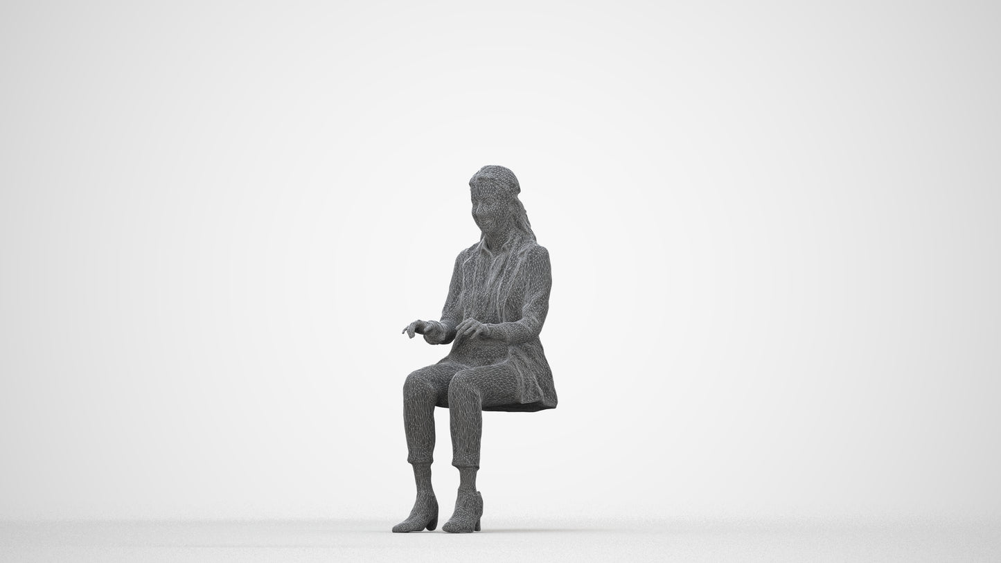 scanned 3D woman business, photogrammetry people for Enscape and V-Ray, wireframe back view