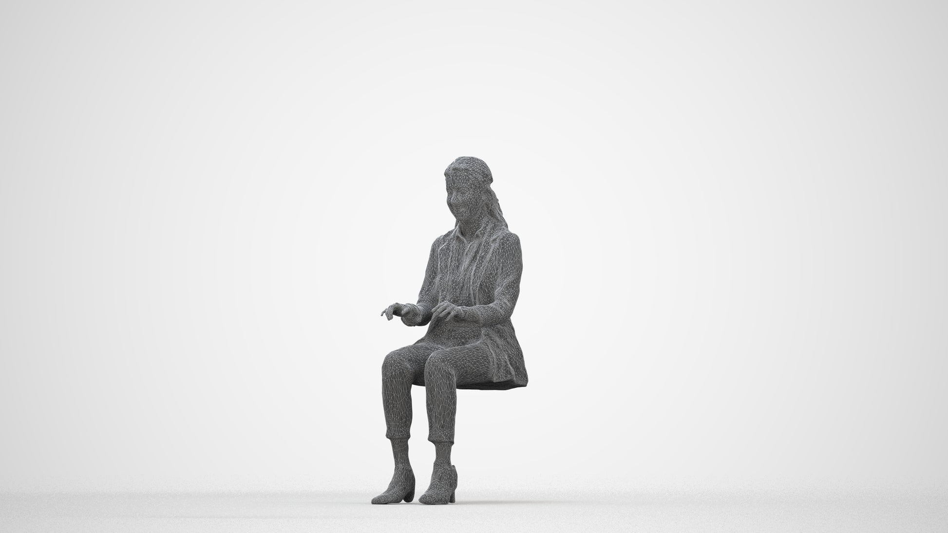 scanned 3D woman business, photogrammetry people for Enscape and V-Ray, wireframe back view