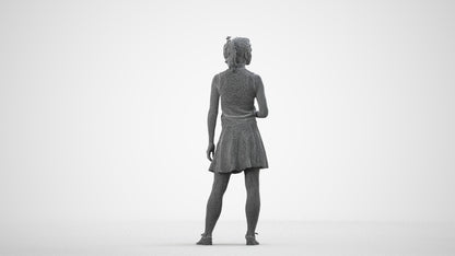 realistic 3D woman casual standing, scanned archviz people for Blender and 3ds Max, wireframe side view