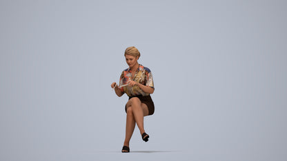 photogrammetry 3D woman casual sitting, realistic human model archviz FBX, top-down view render