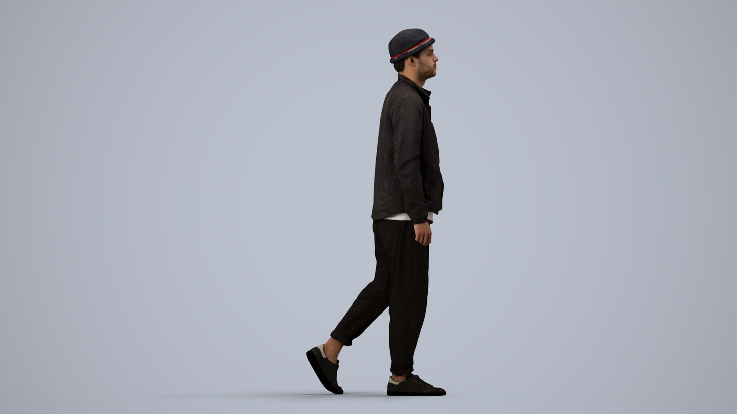 scanned 3D man casual walking, photogrammetry people for Enscape and V-Ray, side view render