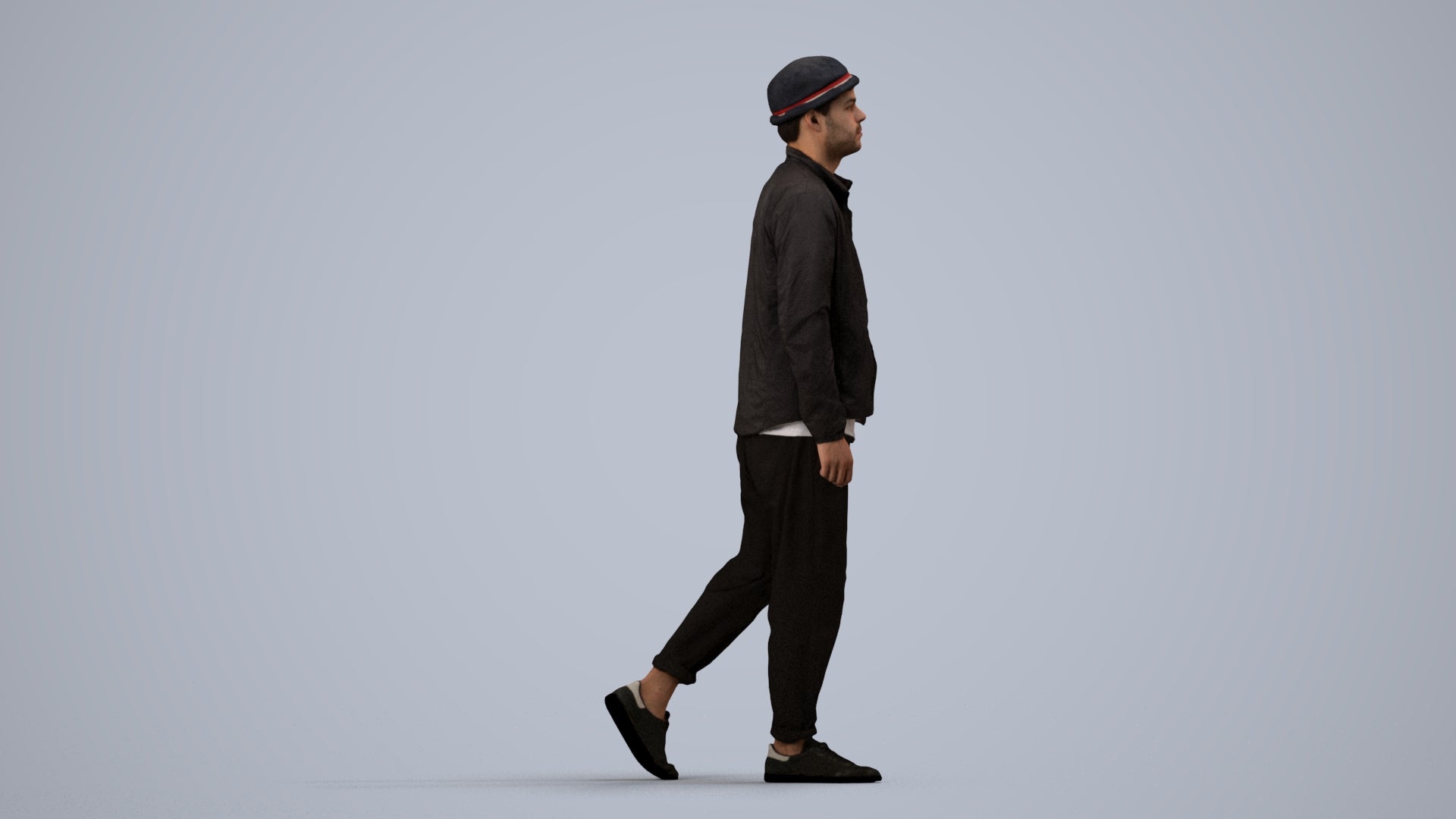 scanned 3D man casual walking, photogrammetry people for Enscape and V-Ray, side view render