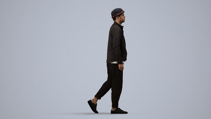 scanned 3D man casual walking, photogrammetry people for Enscape and V-Ray, side view render